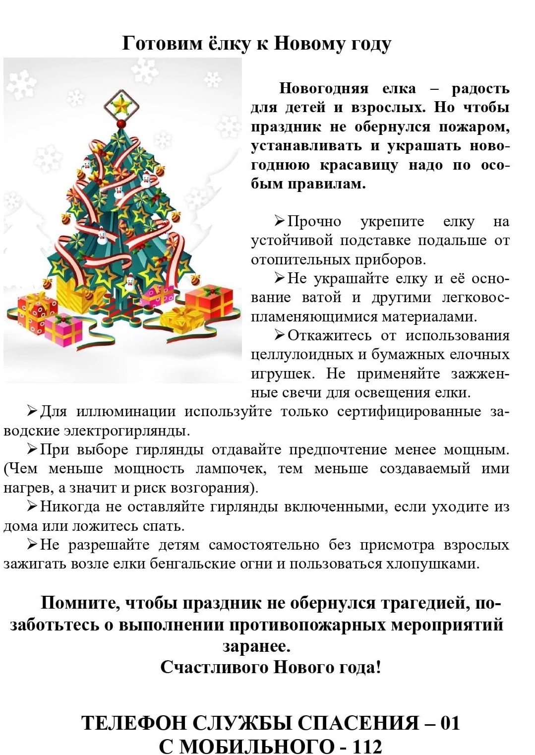 Правила пожарной безопасности при проведении Новогодних праздников