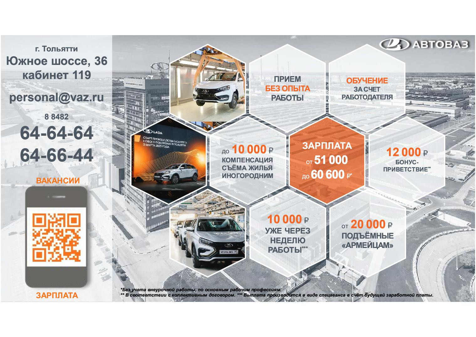 Информацию (во вложении) о возможности трудоустройства в АО «АВТОВАЗ» города Тольятти Самарской области