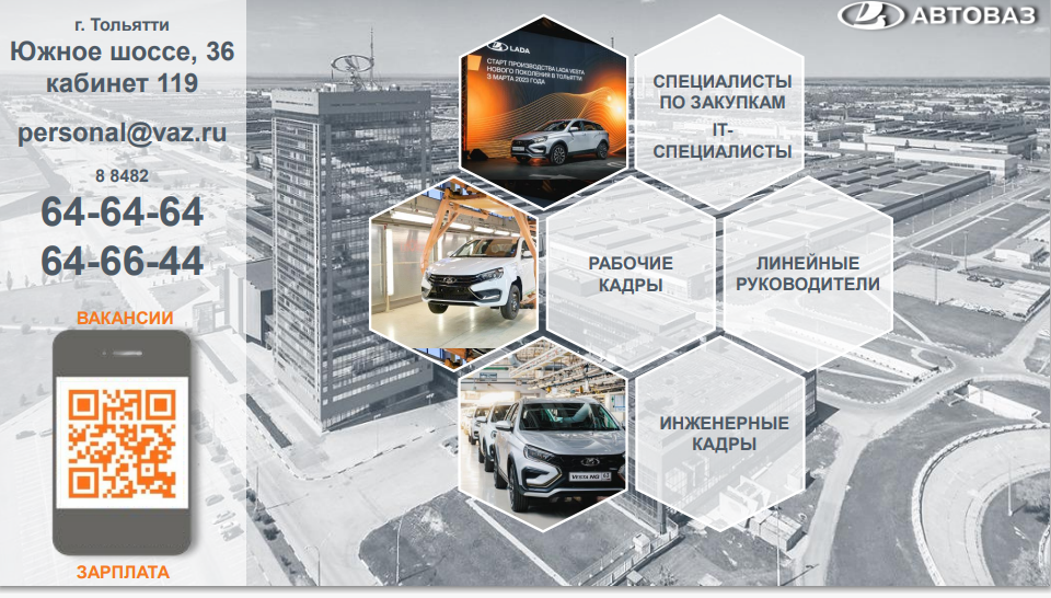 Вакансии на заводе Автоваза г. Тольятти