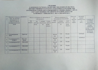 Сведения о доходах и расходах имущественного характера за 2021 год
